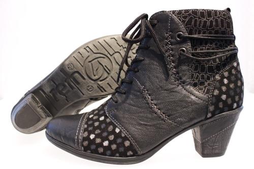 Remonte Stiefelette Schnürstiefel Leder Absatz Reißverschluss schwarz D8786-04 