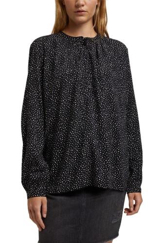EDC Bluse Henley mit Print Viskose Stegkragen  schwarz 991CC1F317 