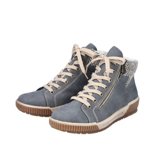 Rieker Antistress Damen Sneaker High Warmfutter Reißverschluss Strickbund Wechselfußbett blau S22 N0709-14 37 | jeans/schwarz-k | G