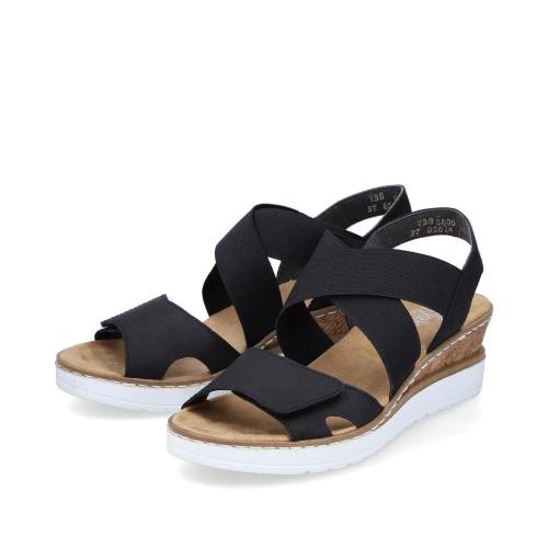 Rieker Antistress Damen Sandalette Keilabsatz Klettverschluss Gummizug schwarz S13 V38G8-00 