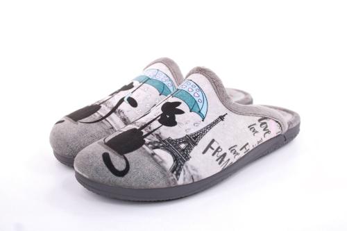 s`knöpfli Damen Hausschuh Pantolette Katzenmotiv grau S22 X27664 