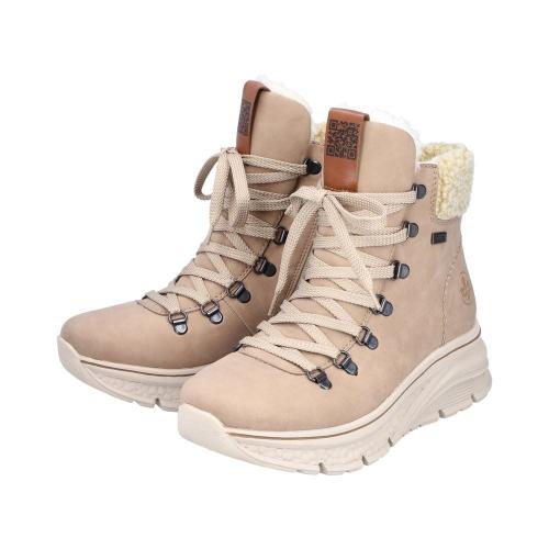 Rieker Antistress Damen Schürboot Schnürstiefelette TEX- Membran Warmfutter beige S22 48034-20 36 | camel/nuss/beig | F