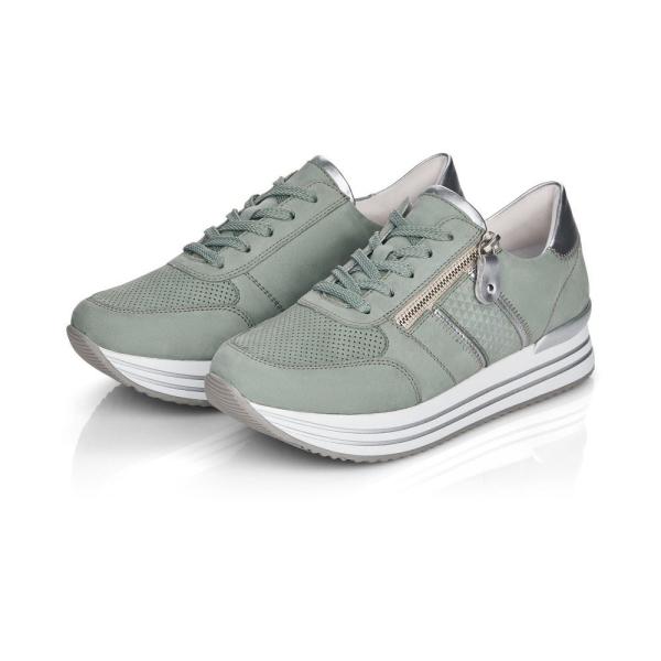 Remonte Sneaker Schnürer Reißverschluss Leder grün softfoam D1310-52 