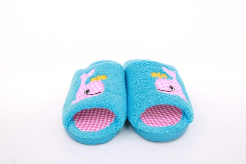 s`knöpfli Damen Pantolette Hausschuh Frottee Motiv- Druck blau S13 K27314 