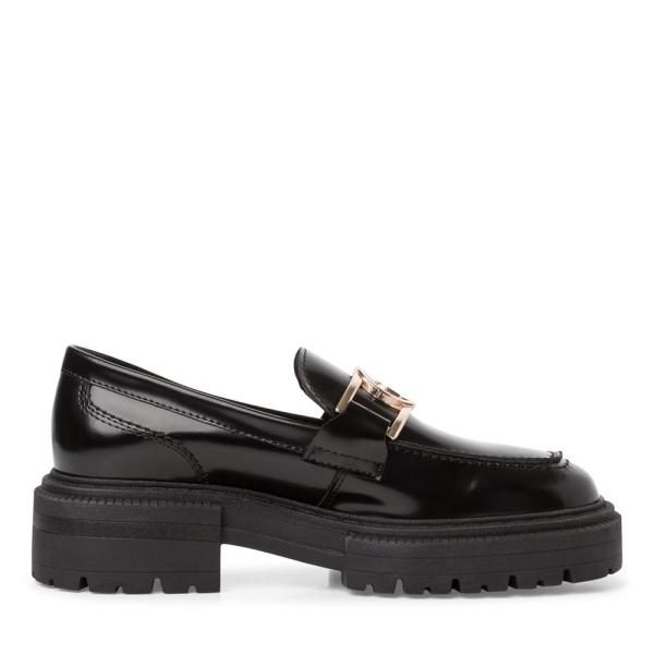 Tamaris Slipper LoaferLeder Goldspange mit Logo TOUCHit- Fußbett schwarz S22 1-1-24709-29 