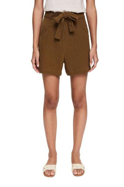 EDC Shorts kurze Hose Crinkle- Effekt Bindegürtel grün S22 052CC1C308 
