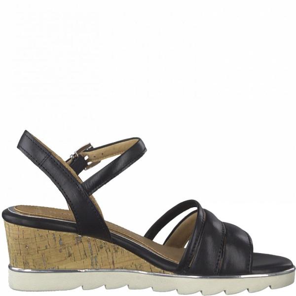 MarcoTozzi Sandalette Keilabsatz Leder schwarz S12 2-2-28724-28 