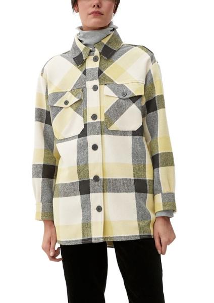 s.Oliver Damen Jacke Wollmix Glencheck-Muster Knopfleiste Pattentasche gelb S22 2122134 L | 81N4 BROWN | 