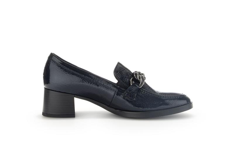 Gabor Trotteur Hochfrontpumps Lackleder Ketten- Detail blau S23 32.131.86 