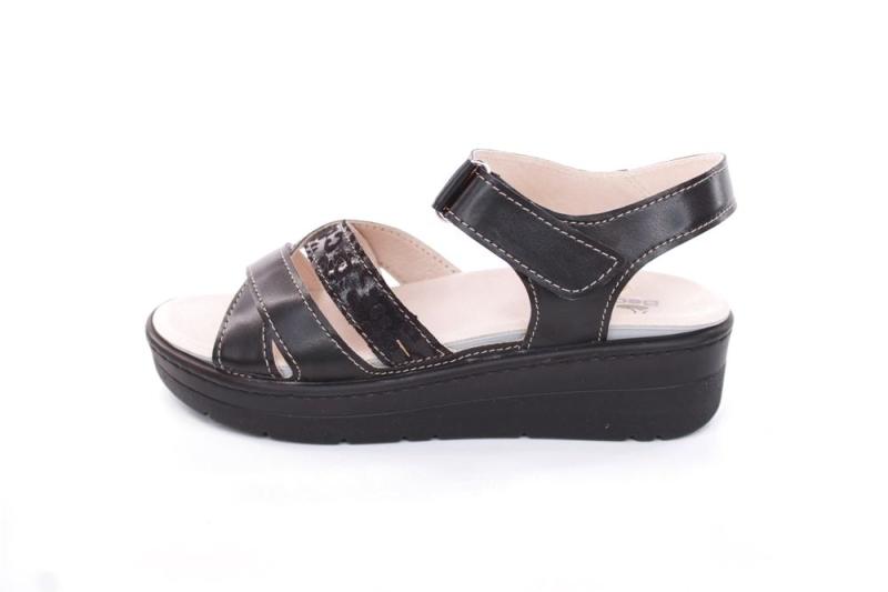 Fußbequem Damen Sandale Leder Wechselfußbett Klettverschluss schwarz S13 10301 