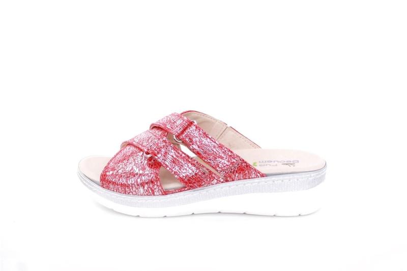 Fußbequem Damen Pantolette Wechselfußbett metallisch glänzend rot S213 5013 