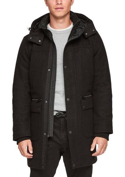 QS designed by Herren Wintermantel Wolle schwarz  S21 2105437 