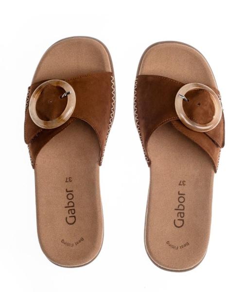 Gabor Pantolette Leder braun goldene Schnalle 63.701.18 36 | brandy | F