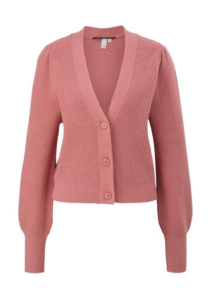 QS designed by Strickjacke Viskosemix V-Ausschnitt Knopfleiste  rosa, grün S22 2124662 