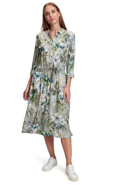 Betty Barclay Hemdblusenkleid 3/4 Arm  Midi- Länge grün blau S12  11581066 