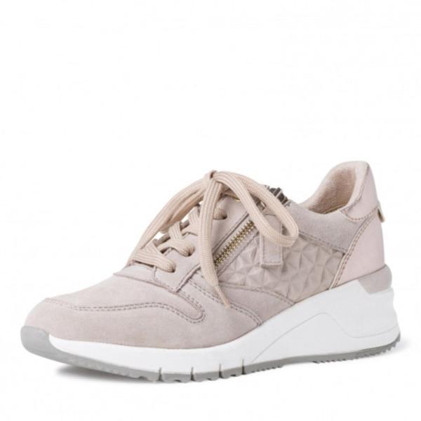 Tamaris Sneaker Leder Keilabsatz Reißverschluss weiß beige  1-1-23702-24 