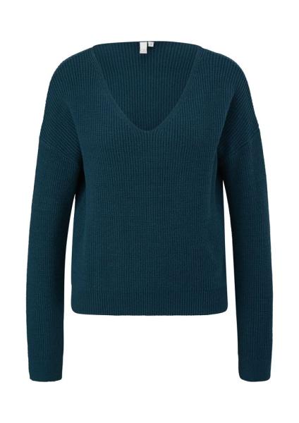 QS designed by Strickpullover Viskosemix V- Ausschnitt rosa, grün S22 2124656 L | 6985 BLUE GREEN | 