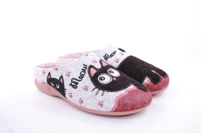 s`knöpfli Damen Hausschuh Pantolette Katzenmotiv Wechselfußbett rosa S22 Z28022P 