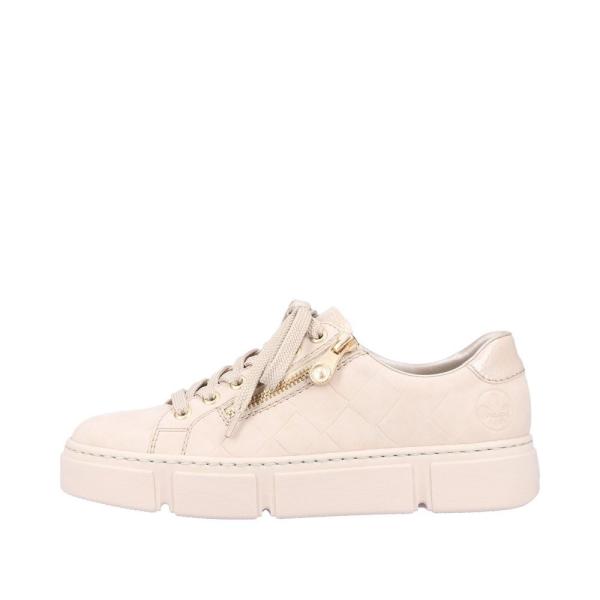Rieker Antistress Damen Schnürschuh Sneaker Schalensohle Karo-Prägung Reißverschluss beige S22 N5935-62 
