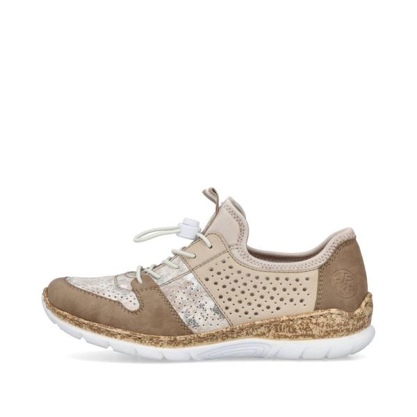Rieker Antistress Damen Slipper Sneaker Schnellschnürung Lochmuster beige S13 N4255-60 