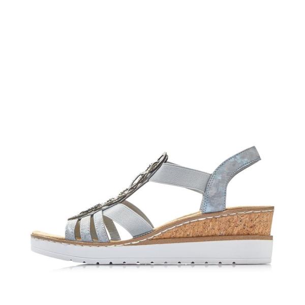 Rieker Antistress Damen Sandalette Keilabsatz Gummizug blau S13 V38H8-12 