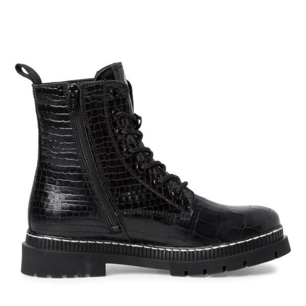 Tamaris Schnürstiefelette Schnürboots Leder Croco- Prägung derbe Sohle TOUCHit-Fußbett schwarz S22 1-1-25862-29 