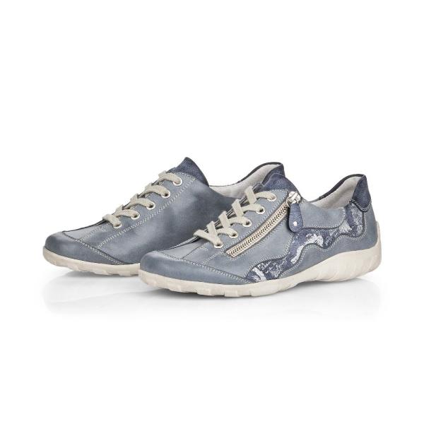 Remonte Sneaker Schnürer Leder Reißverschluss blau kombi R3416-14 