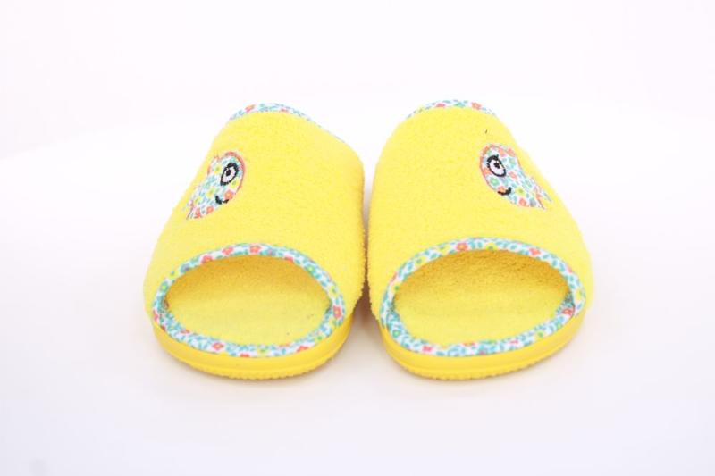 s`knöpfli Damen Pantolette Hausschuh Frottee Fisch- Motiv gelb S13 X27462 
