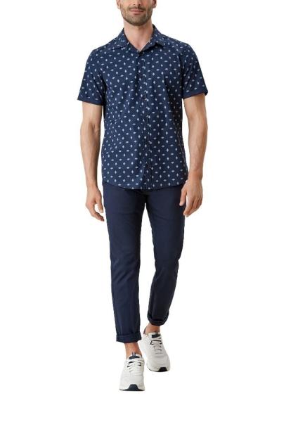s.Oliver Hemd Kurzarm Slim Fit mit Allover-Print 2113979 S | 59A8 dark blue | 
