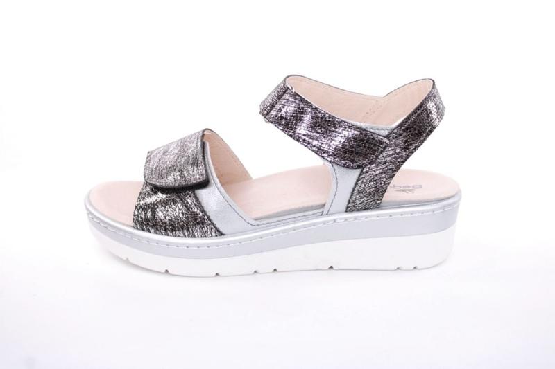 Fußbequem Damen Sandale Wechselfußbett metallisch glänzend schwarz S13 10101 