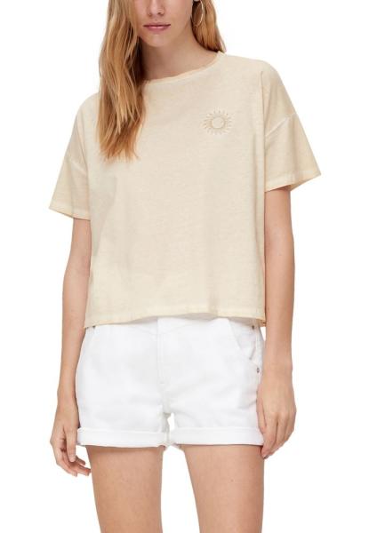 QS designed by Baumwolllshirt mit Stickerei beige S13  2131291 