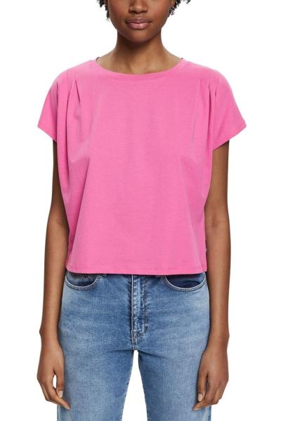 EDC T- Shirt Raffungen kastiger Schnitt Bio- Baumwolle rosa S12 022CC1K319 