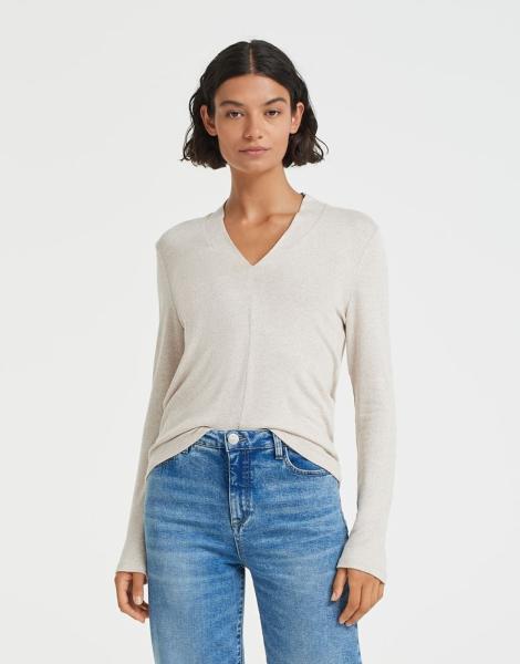OPUS Langarmshirt Sabera ECOVERO™ Viskose Mix  V- Ausschnitt beige S13 10111510859146 