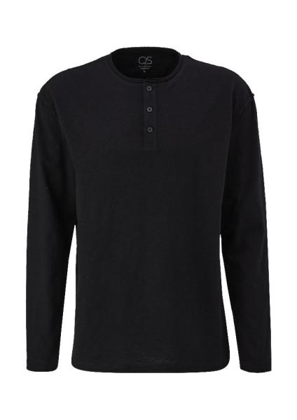 QS designed by Shirt in Flammgarnstruktur braun, schwarz S22  2124127 