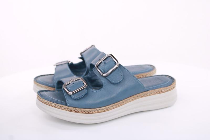 PETER ERIKSON Damen Pantolette Leder Comfort- Fußbett blau, grün S13 231539 