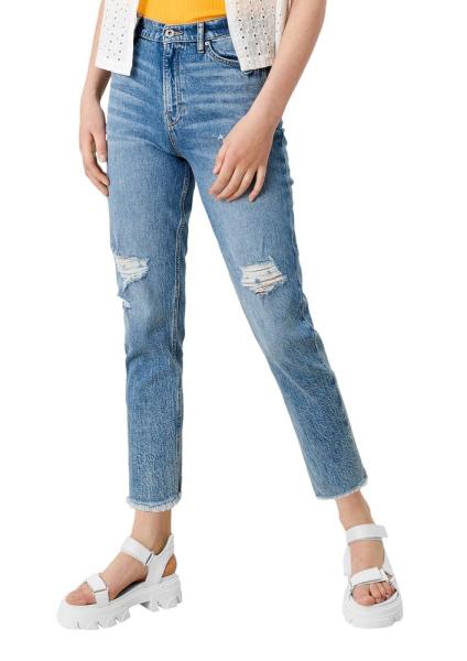 QS designed by Mom- Jeans ausgefranster Saum Used- Look 5- Pocket- Form blau S22 2113046 38 | 55Z3 blue stret | L30
