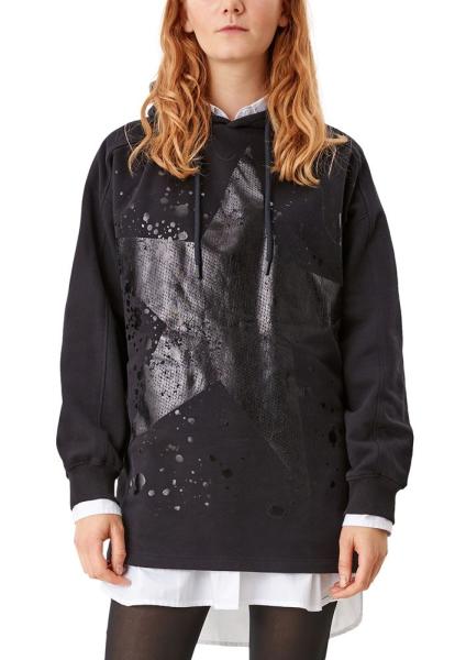 QS designed by Sweatshirt Kapuzenshirt Metallic- Print schwarz S21 2107378 
