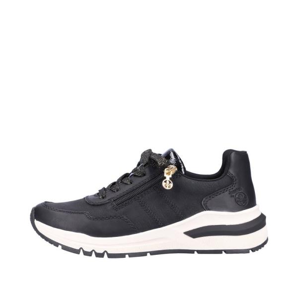 Rieker Antistress Damen Schnürhalbschuh Sneaker Keilsohle Wechselfußbett schwarz S22 M6601-00 40 | schwarz/schwarz | H
