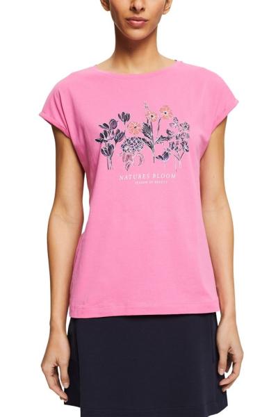 EDC T-Shirt Blumen Print Rundhalsausschnitt Biobaumwolle rosa S12 032CC1K304 