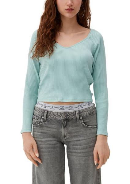 QS designed by Longsleeve mit Rippstruktur orange, blau S13 2127640 