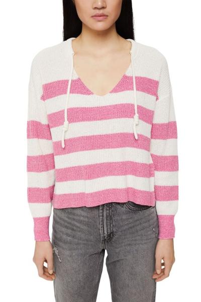 EDC Pullover gestreift Kordelzug Baumwoll- Mix rosa S12 022CC1I304 S | C672 PINK 3 | 