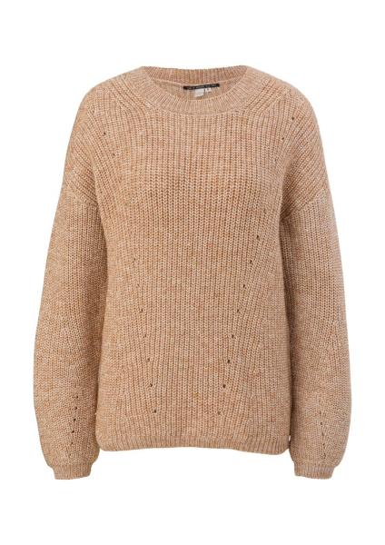 QS designed by Pullover Ajourmuster Rundhalsausschnitt weiß, braun, schwarz S22 2119037 M | 87W0 BROWN | 