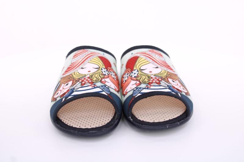 s`knöpfli Damen Pantolette Hausschuh Motiv blau S13 Z28827 
