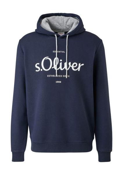 s.Oliver Herren Sweatshirt Logo- Print Kapuze blau,grau S22 2122819 