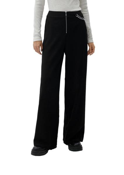QS designed by Stoffhose Kettendetail weites Bein schwarz S22 2125265 34 | 9999 GREY/BLACK | 
