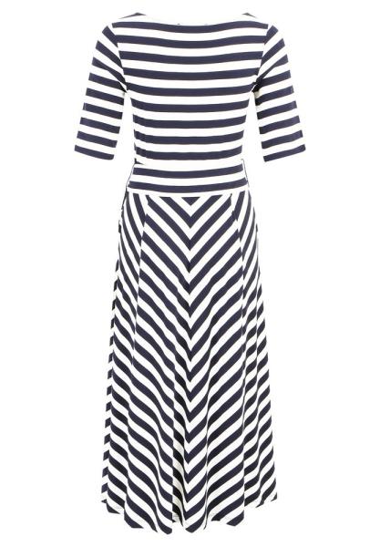 Betty Barclay tailliertes Jerseykleid Streifen Midi- Länge Eingrifftaschen weiß blauS13  13921405 