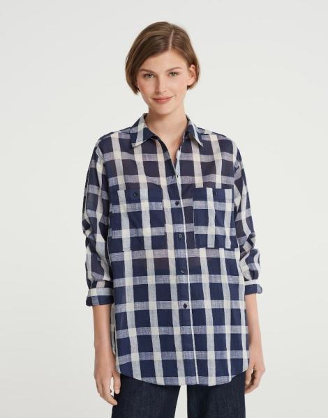 OPUS Bluse FRANNIE Oversize Longbluse kariert blau S22 10070610602143 