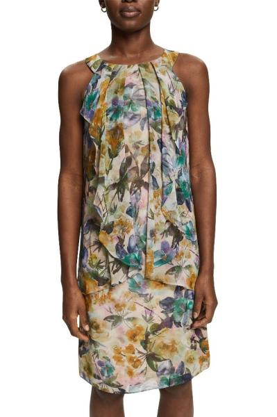 ESPRIT COLLECTION Chiffonkleid florales Muster Knielang weiß S12 032EO1E348 