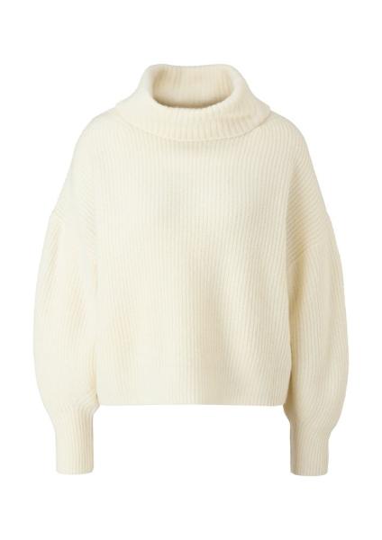 s.Oliver Damen Strickpullover Wollmix Rollkragen weiß gelb S22 2121163 