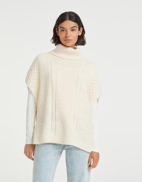 OPUS Abraidy cape Poncho Zopfmuster großer Kragen beige S22  1010985934100 